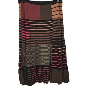 Zozo Pleated Knit Midi Skirt Academia Preppy Fall Neutral Striped Women Medium